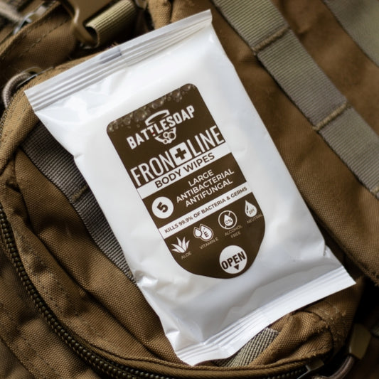 battlesoap body wipes on army bag